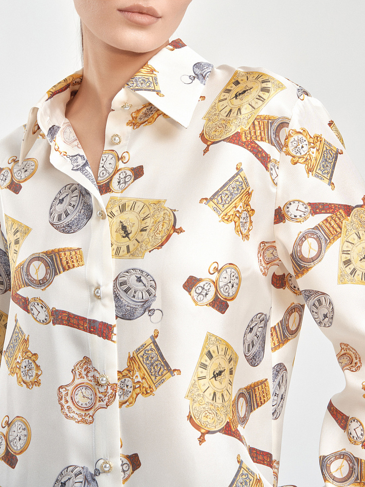 Блуза шёлк с цепями (цв.молочный с золотом)