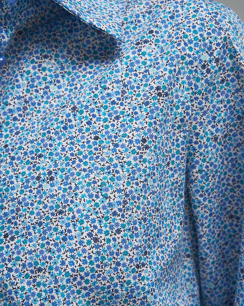 Рубашка с широким рукавом (голубой цветок)